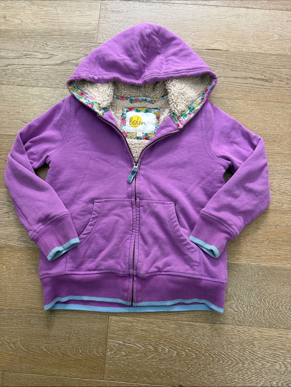Boden Purple Hooded Sherpa-Lined Girls' Zip Hoodie 8-9 years